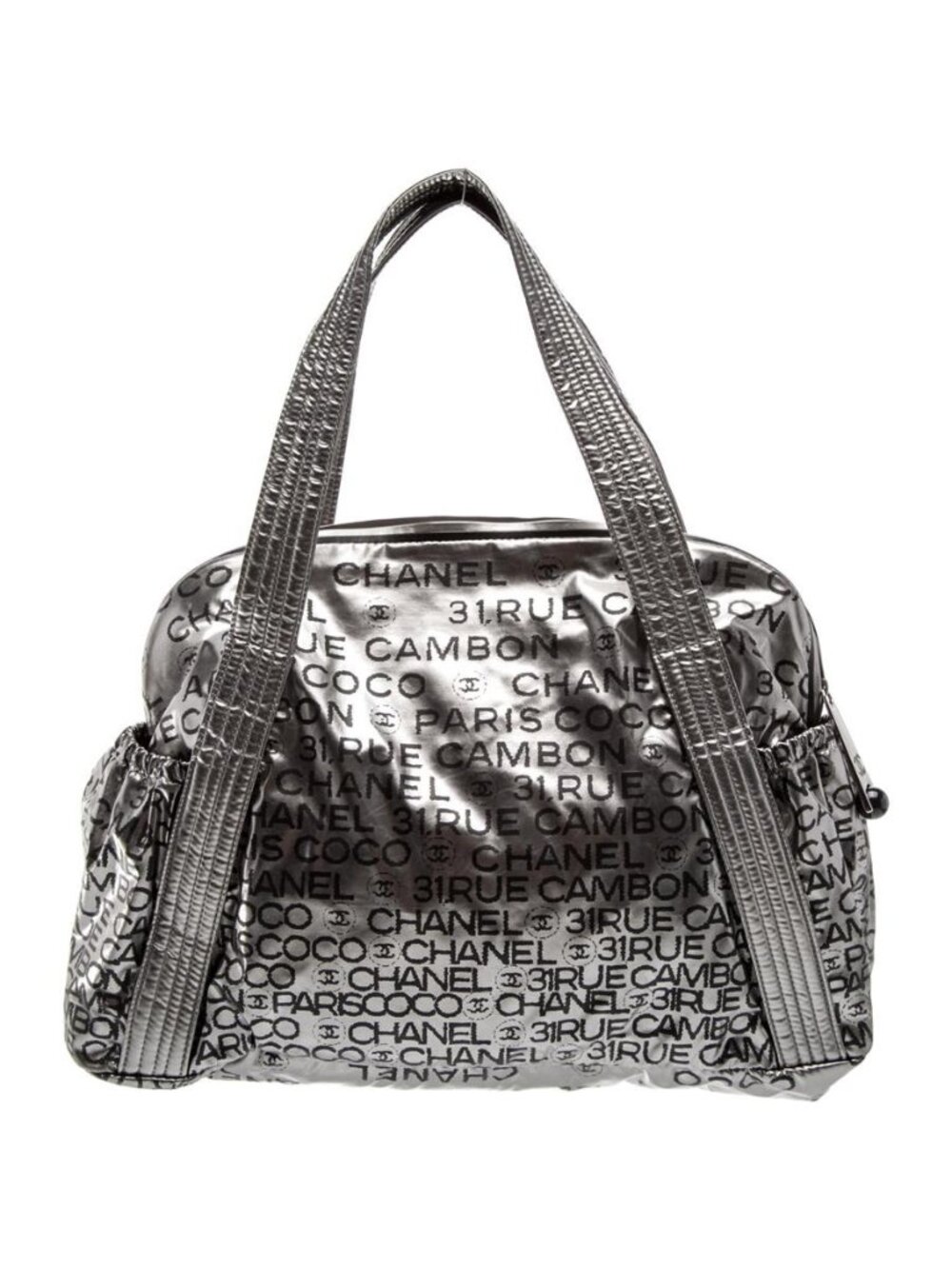 Chanel 31 Rue Cambon Metallic Silver Striped Shoulder Bag